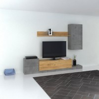 Σύνθεση Τηλεόρασης Lucky 246.3x37x193cm Γκρι-Χρυσό Δρυς