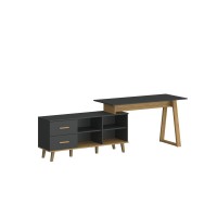 Σύνθεση Γραφείου Pluton Set 4 (Σετ 2τμχ) Ανθρακί-Χρυσό Δρυς