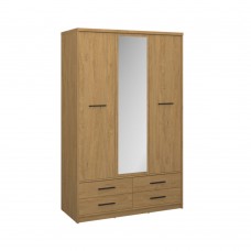 Ντουλάπα Τρίφυλλη με καθρέφτη Pavi Βελανιδιά 124.6x55.1x197.2cm