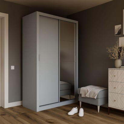 Ντουλάπα Linea Γκρι με καθρέφτη 120x60x215cm Ντουλάπα Linea Γκρι με καθρέφτη 120x60x215cm