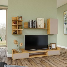 Σύνθεση τηλεόρασης Callisto Χρυσό Δρυς-Γκρεζ 200x40x180cm