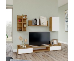 Σύνθεση τηλεόρασης Callisto Χρυσό Δρυς-Λευκό 200x40x180cm Σύνθεση τηλεόρασης Callisto Χρυσό Δρυς-Λευκό 200x40x180cm