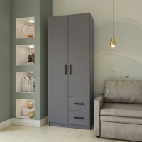 Ντουλάπα Δίφυλλη με συρτάρια Simple Γραφίτης 80x52x205cm