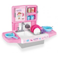 Hamarat toy kitchen with water faucet pink 39-piece