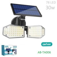 Επαναφορτιζόμενο ηλιακό φως τοίχου 78 LED με ανιχνευτή κίνησης 30W AB-TA006 aerbes