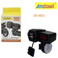 Φορτιστής για τιμόνι μοτοσυκλέτας 2 USB μαύρος CD-3311 ANDOWL