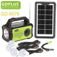 Ηλιακό σύστημα φωτισμού με φακό, 4 λάμπες LED, πλεξούδα φόρτισης USB και ραδιόφωνο FM GD-8076 GDPLUS