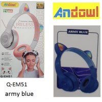 Ασύρματα επαναφορτιζόμενα ακουστικά με LED αυτιά γάτας μπλε ραφ Q-EM51 ANDOWL