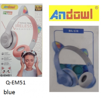 Ασύρματα επαναφορτιζόμενα ακουστικά με LED αυτιά γάτας γαλάζιο Q-EM51 ANDOWL