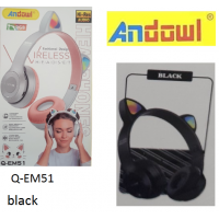 Ασύρματα επαναφορτιζόμενα ακουστικά με LED αυτιά γάτας μαύρο Q-EM51 ANDOWL