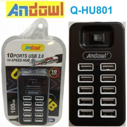 10 θύρες Hi-Speed HUB USB 2.0 μαύρο Q-HU801 ANDOWL