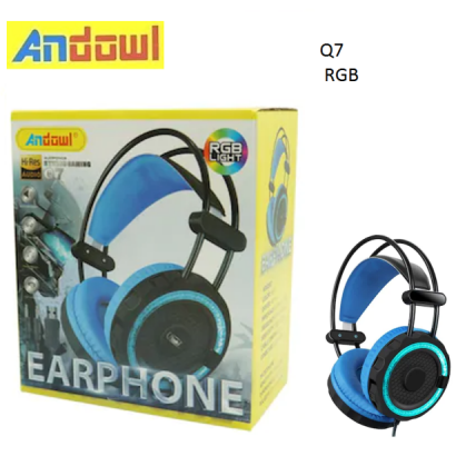 Ενσύρματα μπλε ακουστικά κεφαλής gaming με ενσωματωμένο μικρόφωνο LED RGB Q7 ANDOWL