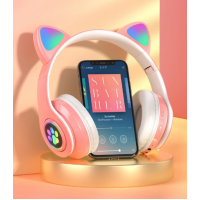 Ροζ ασύρματα ακουστικά αυτιά γάτας Bluetooth με LED εναλλασσόμενο φωτισμό CXT-B39M