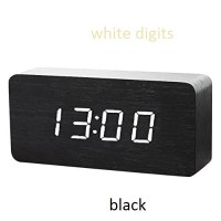 Ξύλινο ψηφιακό ρολόι XL LED μαύρο με λευκά ψηφία