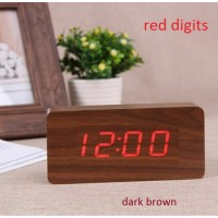 Ξύλινο ψηφιακό ρολόι XL LED σκούρο καφέ με κόκκινα ψηφία