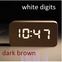 Ξύλινο ψηφιακό ρολόι XL LED σκούρο καφέ με λευκά ψηφία