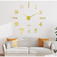 Ρολόι τοίχου με αυτοκόλλητα ψηφία 3D χρυσό 120x120cm 12S015-BF