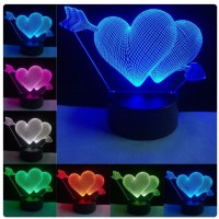Τρισδιάστατο 3D επιτραπέζιο φωτιστικό LED 7 χρωμάτων καρδιές