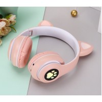 Επαναφορτιζόμενα ασύρματα ακουστικά για παιδιά με LED αυτιά γάτας ροζ P33M