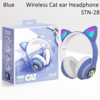 Μπλε ασύρματα ακουστικά αυτιά γάτας Bluetooth με LED εναλλασσόμενο φωτισμό