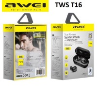 Επαναφορτιζόμενα, ασύρματα ακουστικά σπορ σε θήκη φόρτισης Bluetooth TWS T16 AWEI