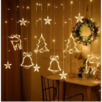 Χριστουγεννιάτικη κουρτίνα LED με διάφανες φιγούρες, αστέρια και φωτάκια 29667