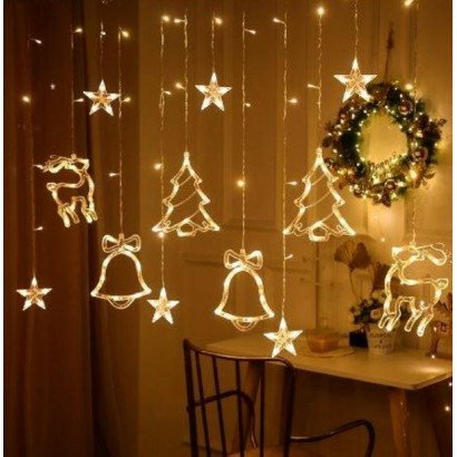 Χριστουγεννιάτικη κουρτίνα LED με διάφανες φιγούρες, αστέρια και φωτάκια 29667