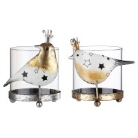 Κηροπήγιο ArteLibre Με Διακόσμηση Πουλί Μέταλλο-Γυαλί 9x10.5x11cm Σε 2 Χρώματα
