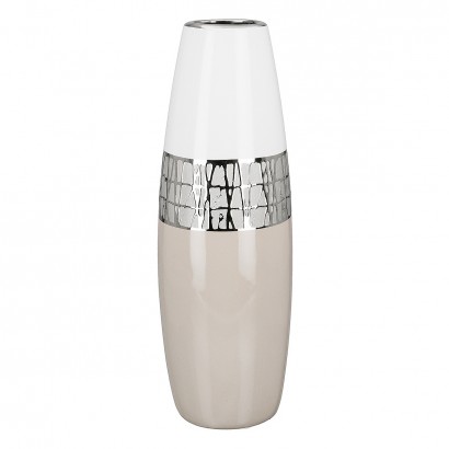 Βάζο ArteLibre Λευκό-Ασημί-Μπεζ Κεραμικό 12.5x12.5x36cm