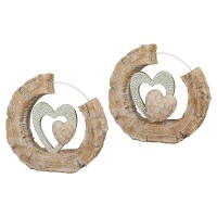 Διακοσμητικό ArteLibre Καρδιές Σε Κορμό Ξύλου Φυσικό-Λευκό Polyresin 4x19x17.5cm Σε 2 Σχέδια