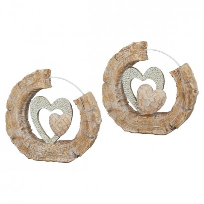 Διακοσμητικό ArteLibre Καρδιές Σε Κορμό Ξύλου Φυσικό-Λευκό Polyresin 4x19x17.5cm Σε 2 Σχέδια