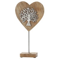 Διακοσμητικό ArteLibre Καρδιά Με Δέντρο Της Ζωής Σε Βάση Φυσικό-Ασημί Ξύλο-Αλουμίνιο 1.5x20x36cm