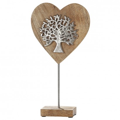 Διακοσμητικό ArteLibre Καρδιά Με Δέντρο Της Ζωής Σε Βάση Φυσικό-Ασημί Ξύλο-Αλουμίνιο 1.5x20x36cm