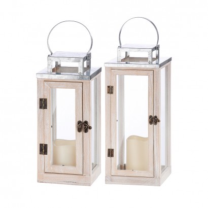 Φανάρι ArteLibre Φωτιζόμενο LED Φυσικό-Γκρι Ξύλο-Μέταλλο 15.5x15.5x39cm