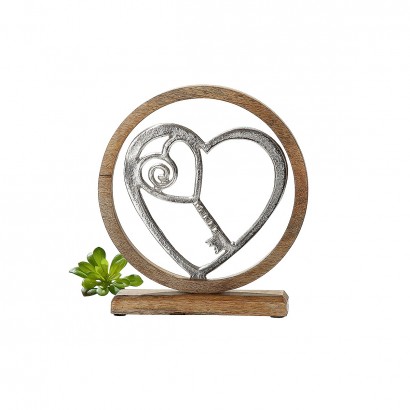 Διακοσμητικό ArteLibre Κλειδί Της Καρδιάς Σε Κύκλο Ασημί-Φυσικό Αλουμίνιο-Ξύλο 5x18x21cm