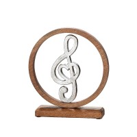 Διακοσμητικό ArteLibre Μουσική Νότα Σε Κύκλο Ασημί-Φυσικό Αλουμίνιο-Ξύλο 26x28cm