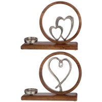 Θήκη Ρεσώ ArteLibre Με Καρδιές Σε Βάση Ασημί-Καφέ Αλουμίνιο-Ξύλο 8x36x26cm Σε 2 Σχέδια