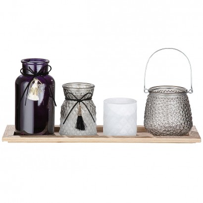 Σετ Φανάρι-Βάζο ArteLibre Πολύχρωμο Γυαλί 15x40x18cm Σετ 4Τμχ