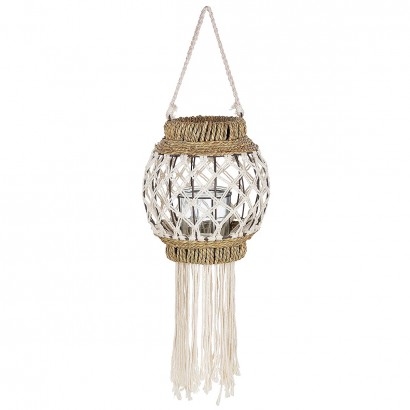 Φανάρι ArteLibre Καφέ-Λευκό Μπαμπού-Rattan 29cm