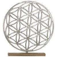 Διακοσμητικό ArteLibre Λουλούδι Σε Βάση Ασημί-Φυσικό Αλουμίνιο-Ξύλο 30x5x44.5cm