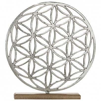 Διακοσμητικό ArteLibre Λουλούδι Σε Βάση Ασημί-Φυσικό Αλουμίνιο-Ξύλο 30x5x44.5cm