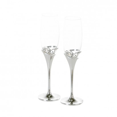 Ποτήρι Σαμπάνιας ArteLibre Με Καρδιές Διάφανο-Ασημί Μέταλλο-Γυαλί 25.5cm