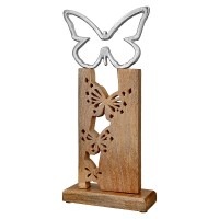 Διακοσμητικό ArteLibre Πεταλούδα Σε Βάση Ασημί-Καφέ Ξύλο-Αλουμίνιο 7.5x19x40.5cm