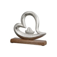 Διακοσμητικό ArteLibre Καρδιά Σε Βάση Ασημί-Φυσικό Αλουμίνιο-Ξύλο 5x20x20cm