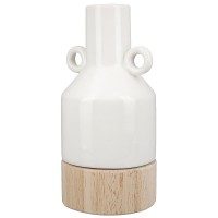 Βάζο ArteLibre Λευκό-Φυσικό Πορσελάνη-Ξύλο 8x8.5x16.5cm