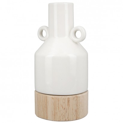 Βάζο ArteLibre Λευκό-Φυσικό Πορσελάνη-Ξύλο 8x8.5x16.5cm