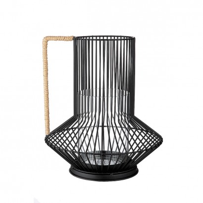 Κηροπήγιο Με Χερούλι Μαύρο-Φυσικό Μέταλλο 23.5cm