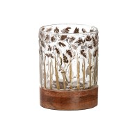 Κηροπήγιο ArteLibre Με Διακόσμηση Φύλλα Διάφανο-Καφέ Γυαλί-Ξύλο 13.5cm