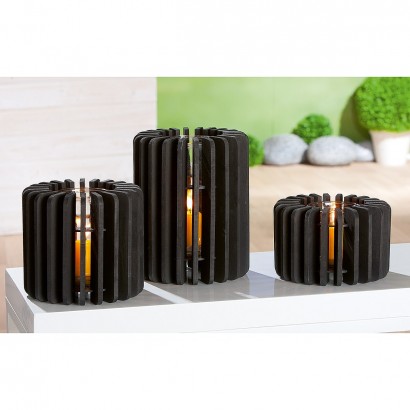 Κηροπήγιο ArteLibre Μαύρο-Διάφανο Ξύλο-Γυαλί 18cm