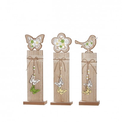 Διακοσμητικό ArteLibre Σταντ Με Πουλί-Λουλούδι-Πεταλούδα Φυσικό MDF 9x15x49cm Σε 3 Σχέδια